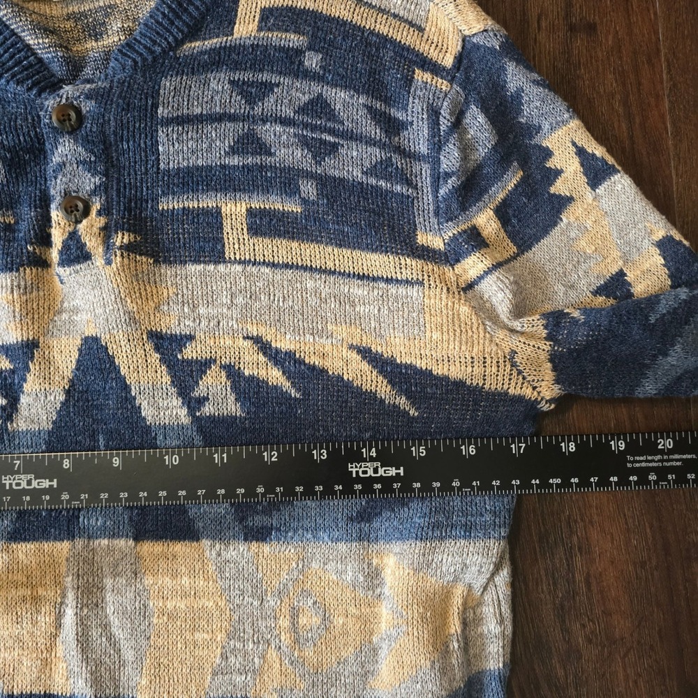 Denim & Supply Ralph Lauren Blue Southwestern Henley Cotton Sweater Womens M - Picture 3 of 7
